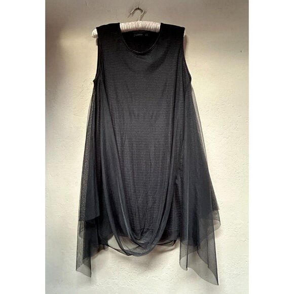 Luukaa Tunic Size 10 Black Stripe Mesh Tank Top/Dress Lagenlook Layered Gothic